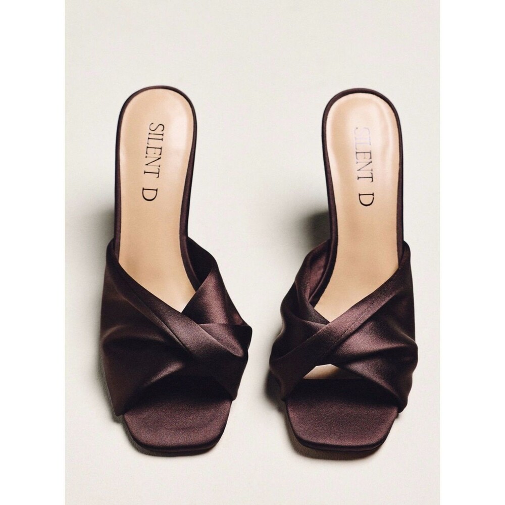 Silent D Katia Chocolate Satin Twist Wedge Sandals NWT 7 / 7.5